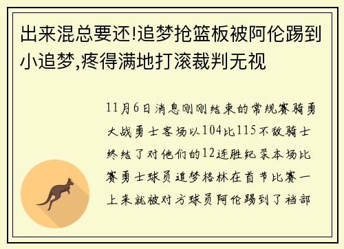 出来混总要还!追梦抢篮板被阿伦踢到小追梦,疼得满地打滚裁判无视